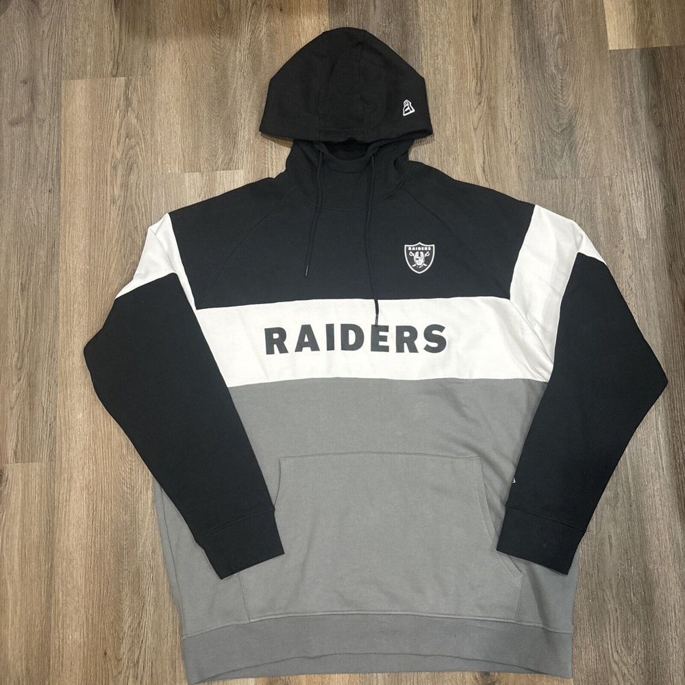 Team Apparel Raiders Colorblock Pullover Hoodie — Black, White, Gray